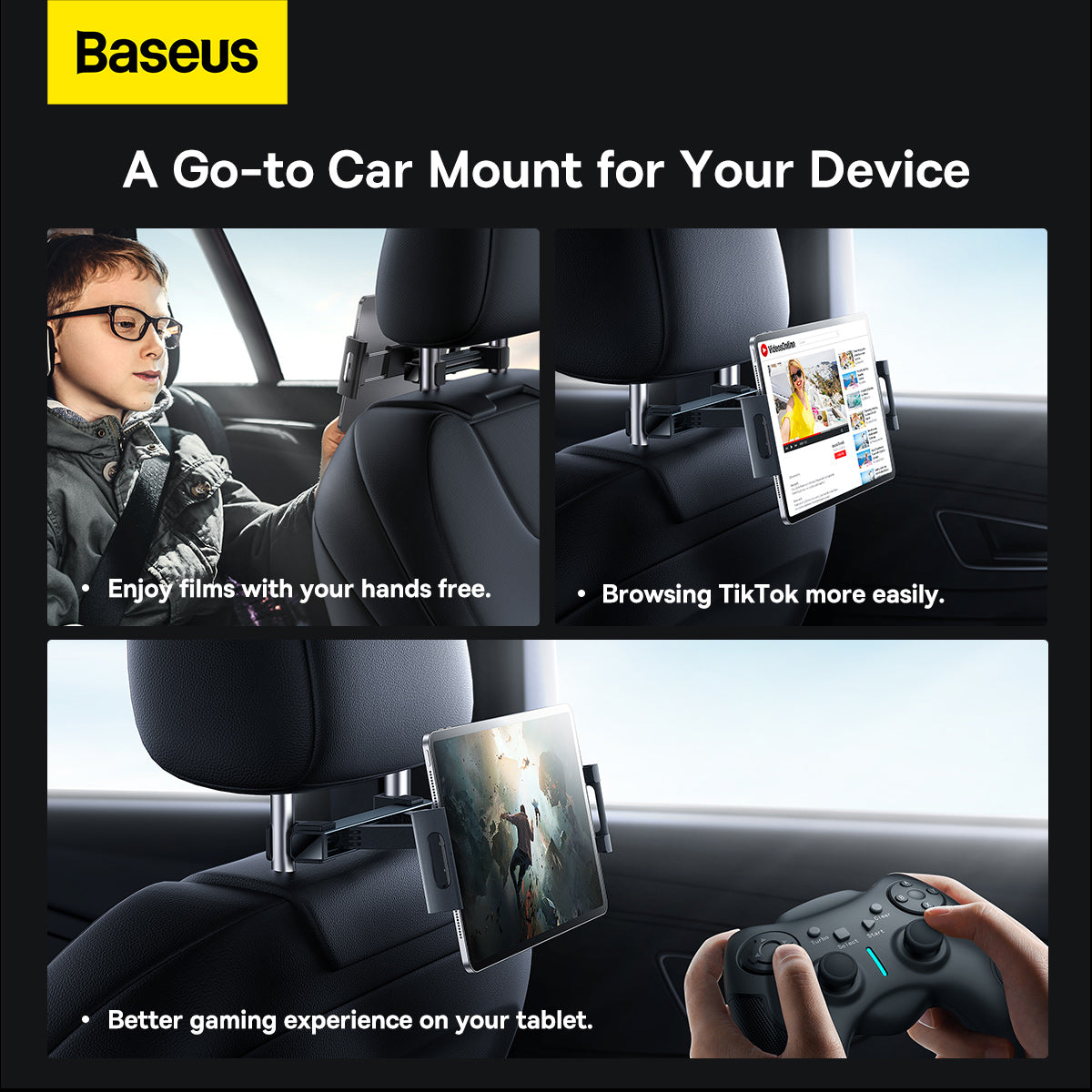 Baseus JoyRide Pro Backseat Car Mount for Tablets and Smartphones - Black