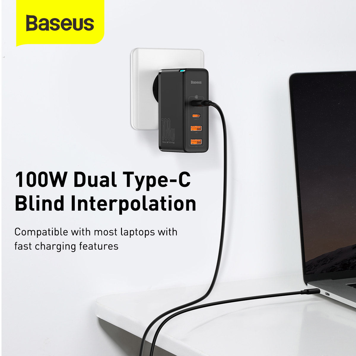 Baseus GaN2 Pro 100W Quick Charger with 4 Ports, 2 USB-C + 2 USB EU