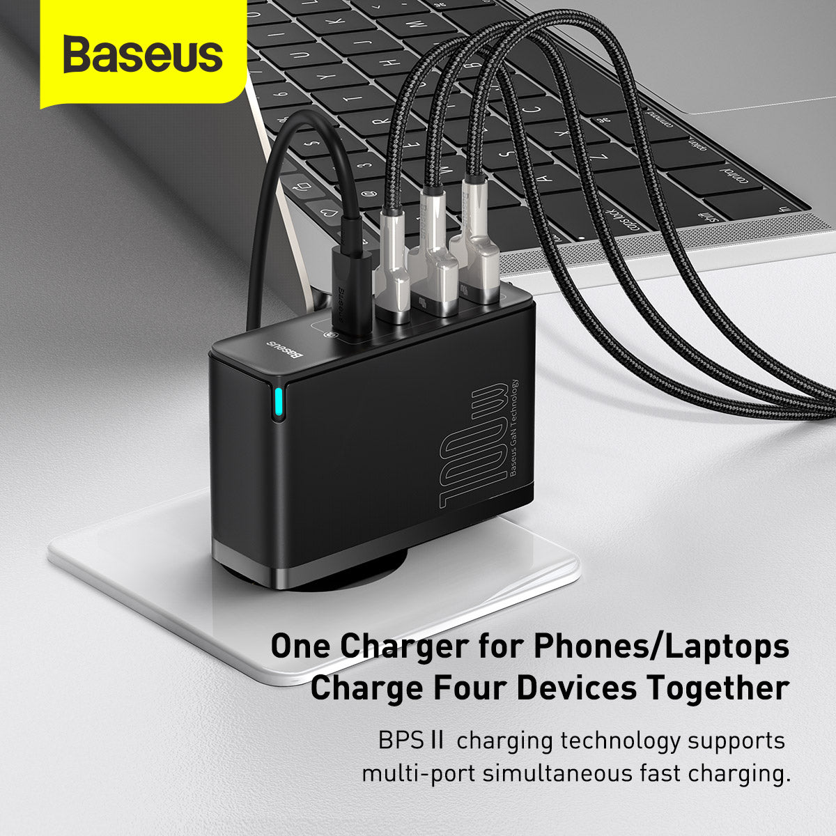 Baseus GaN2 Pro 100W Quick Charger with 4 Ports, 2 USB-C + 2 USB EU