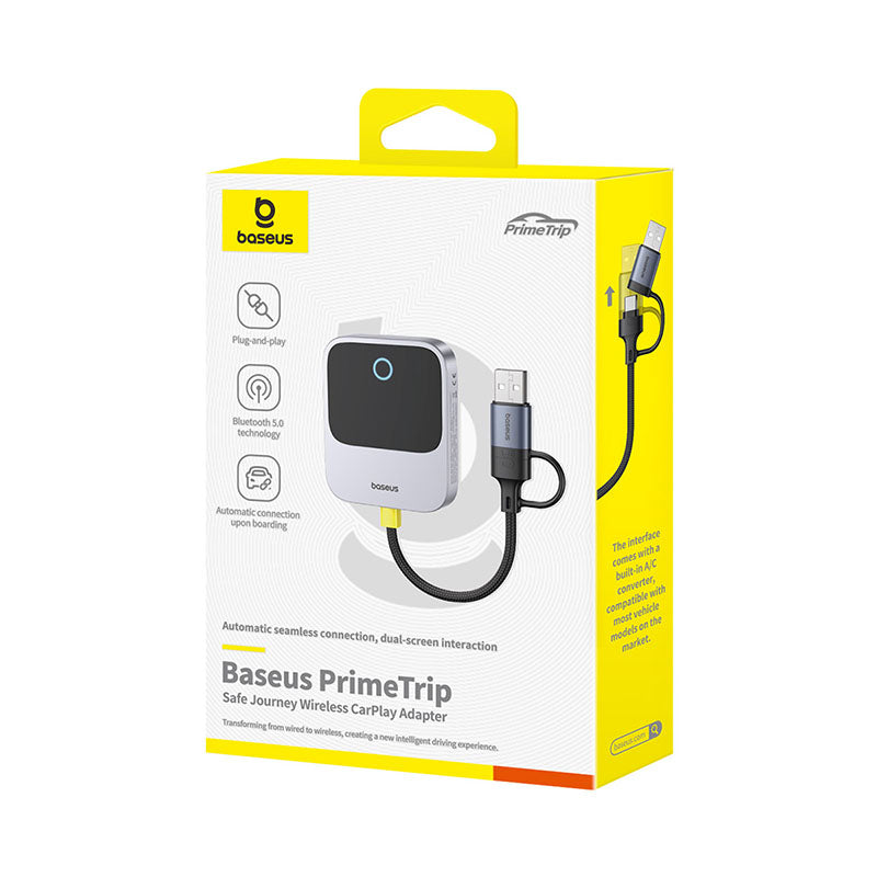 Baseus PrimeTrip adapter packaging with yellow and white design