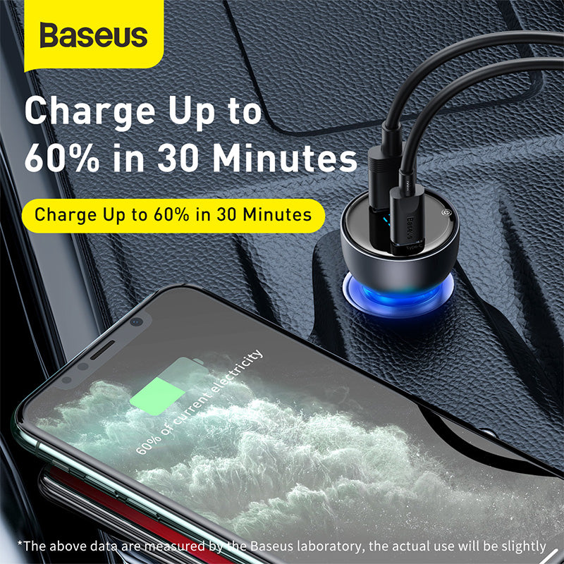 Baseus Particular Digital Display QC+PPS Dual Quick Charger Car Charger 65W Dark Gray