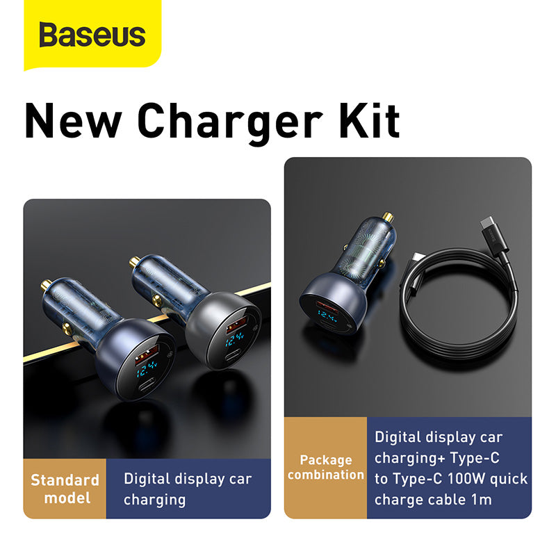 Baseus Particular Digital Display QC+PPS Dual Quick Charger Car Charger 65W Dark Gray