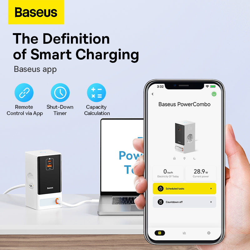 Baseus PowerCombo Series 65W Digital PowerStrip with Retractable-C Cable - Smart Version