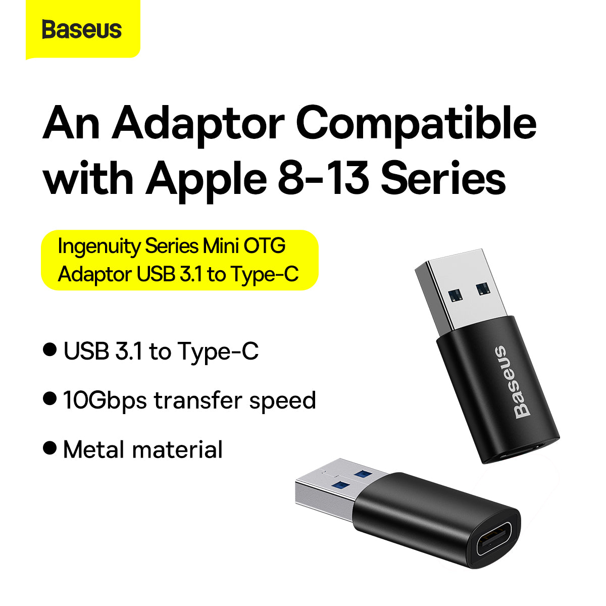 Baseus Ingenuity Series Mini Female OTG Adaptor USB 3.1 to Type-C Black