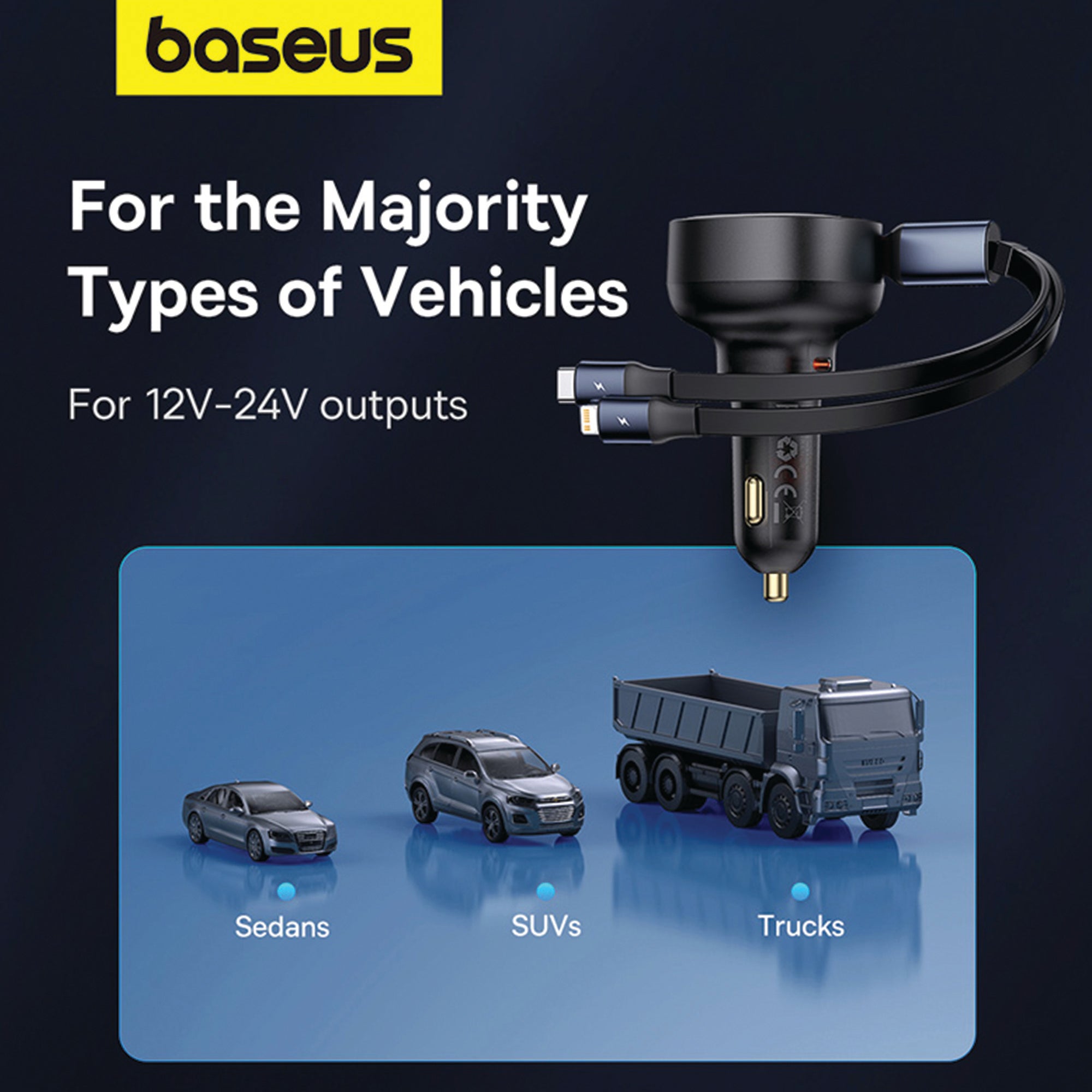 Baseus Enjoyment Pro Car Charger C+Retractable C & iP Cable 60W