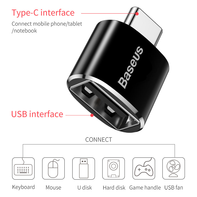 Baseus Mini USB Female to Type C Male Adapter Converter Black