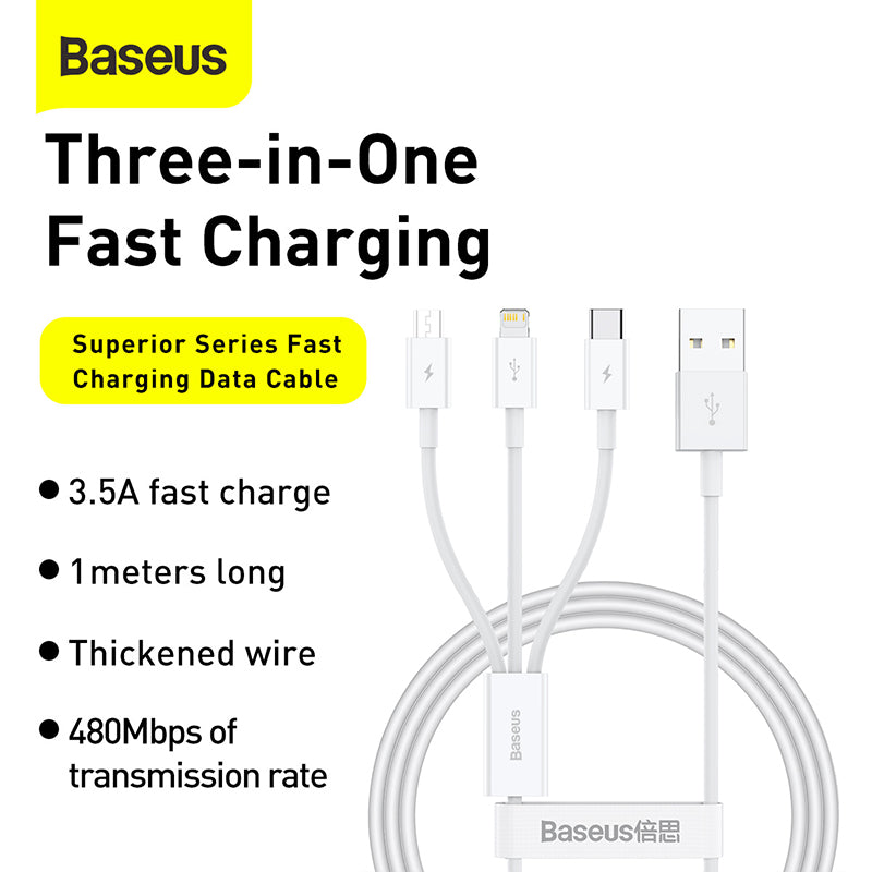 Baseus Superior Series Fast Charging Data Cable USB to M+L+C 3.5A