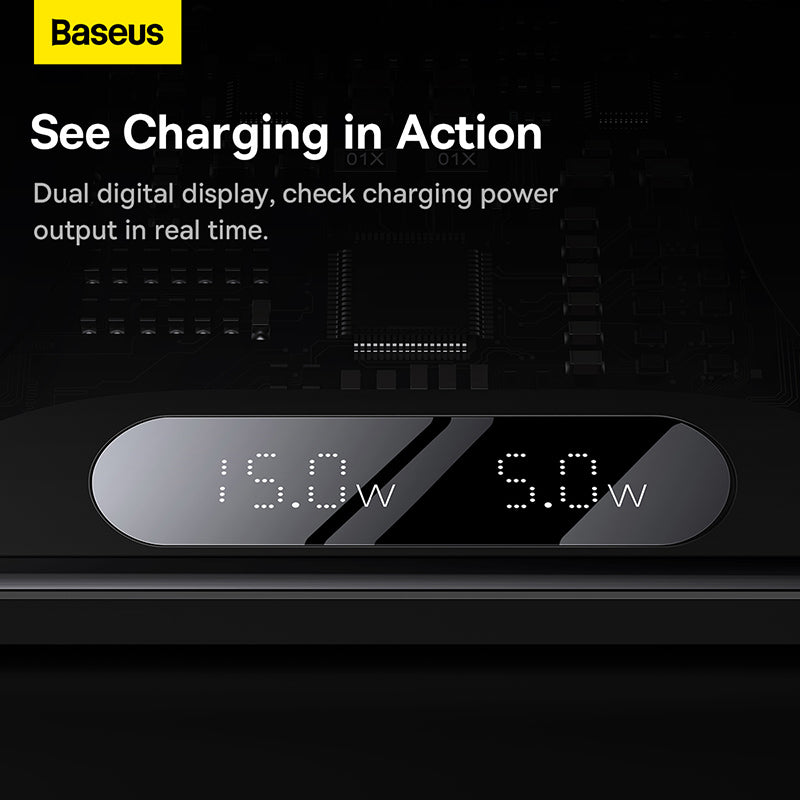 Baseus Digital LED Display 2in1 Wireless Charger 20W Black Universal Version Include USB For Type C 3A 1m Black