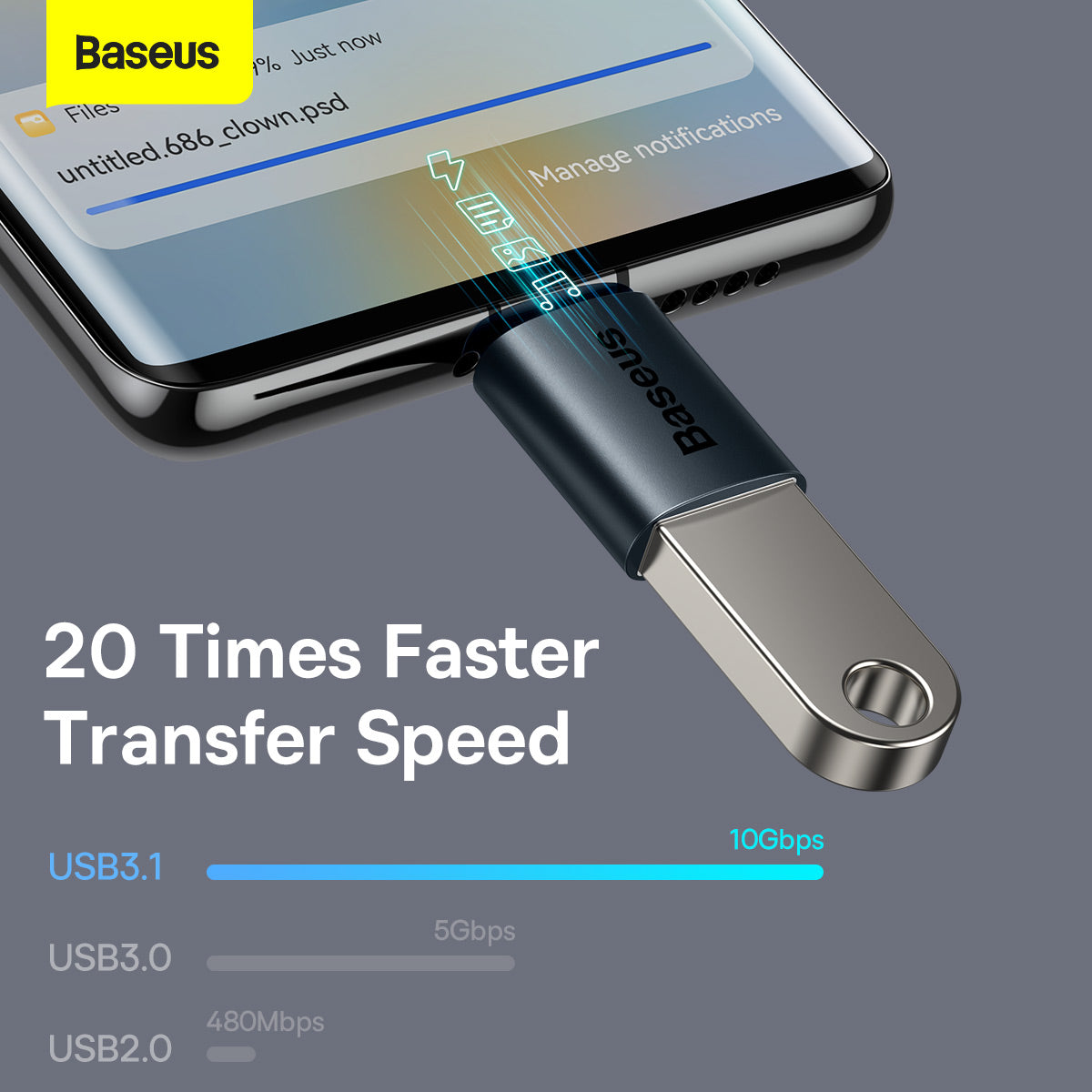 Baseus Ingenuity Series Mini OTG Adaptor Type C to USB-A 3.1 Blue