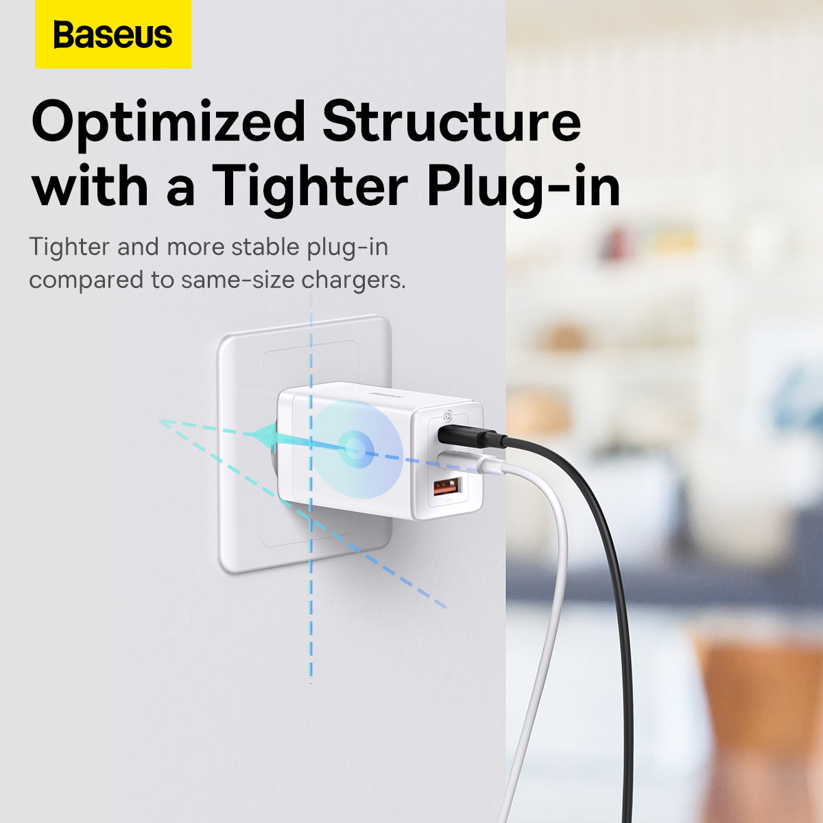 Baseus GaN5 Pro 65W Fast Charger with 3 Ports, 2 USB-C + USB-A EU - White