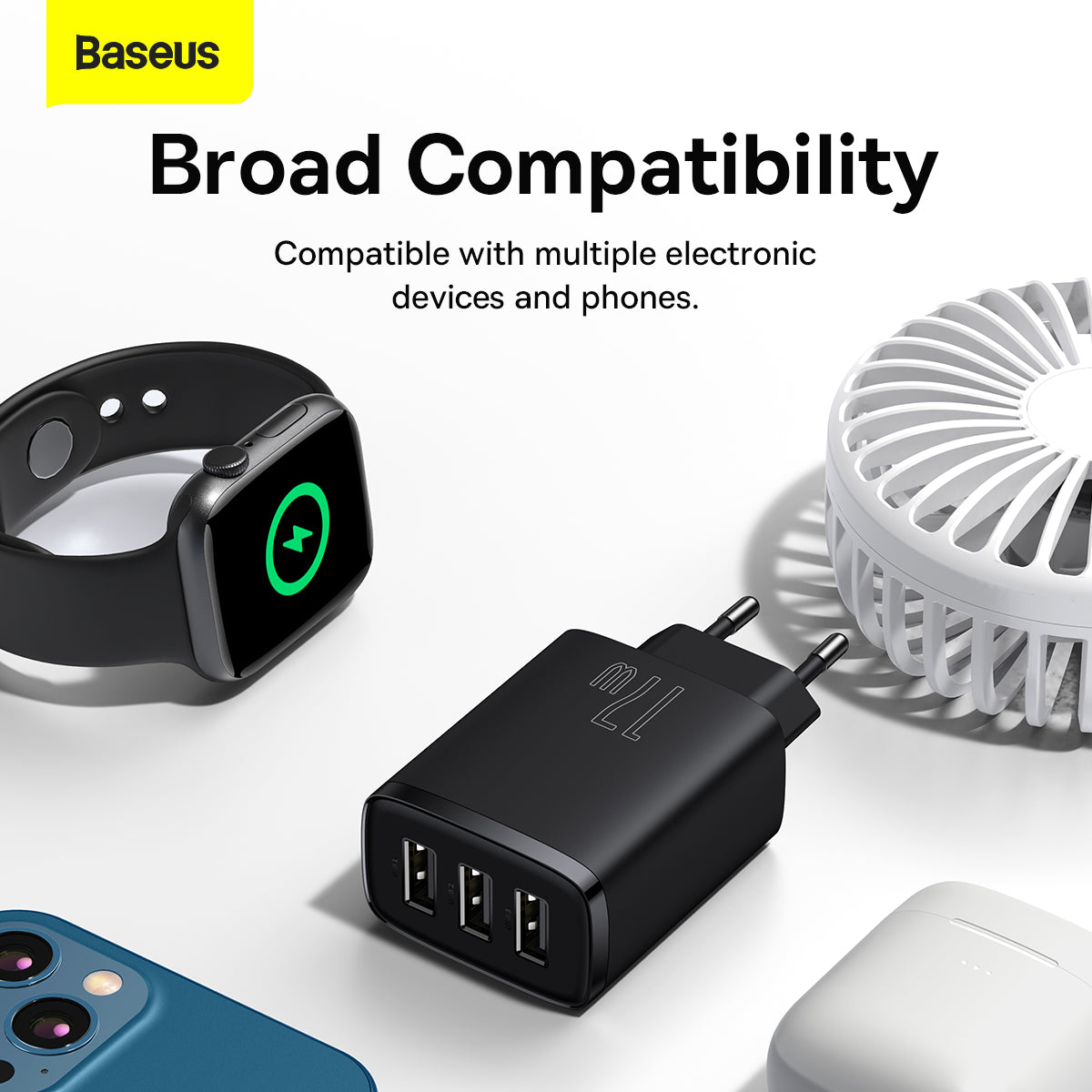 Baseus Compact Series Fast Charger 3 USB 17W EU Black