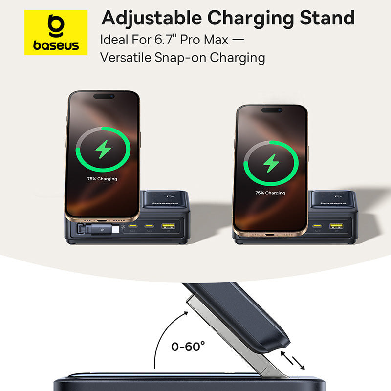 Baseus adjustable charging stand with two smartphones on a white background