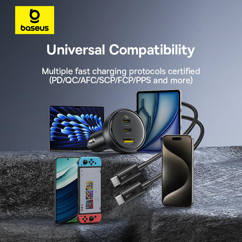 Baseus charging devices with multiple fast charging protocols on a dark surface