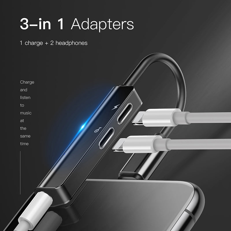 Baseus L52 3 in 1 Male iOS to Dual iOS and 3.5mm Female Audio Adapter