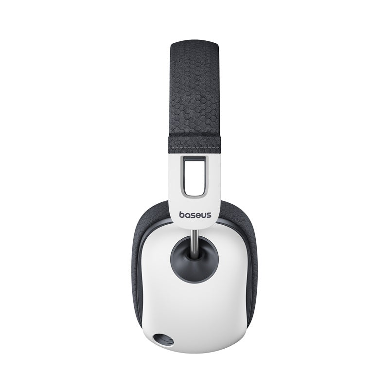 Headphones with a black strap and visible brand logo on a white background