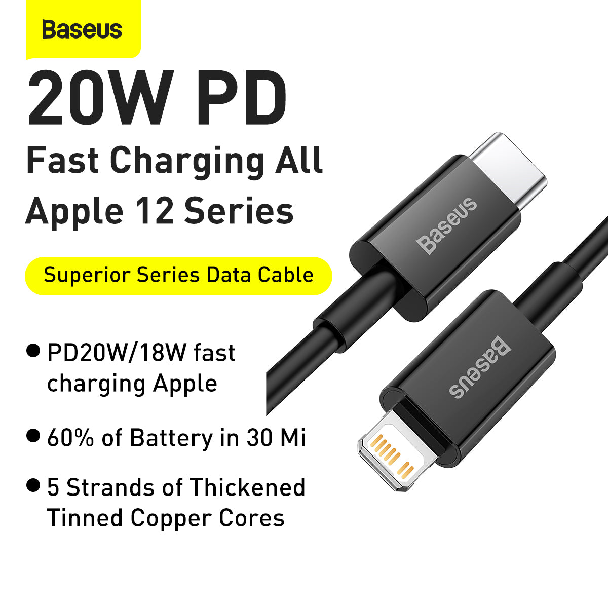 Baseus Superior Series Fast Charging Data Cable USB to iOS 2.4A 1M Black