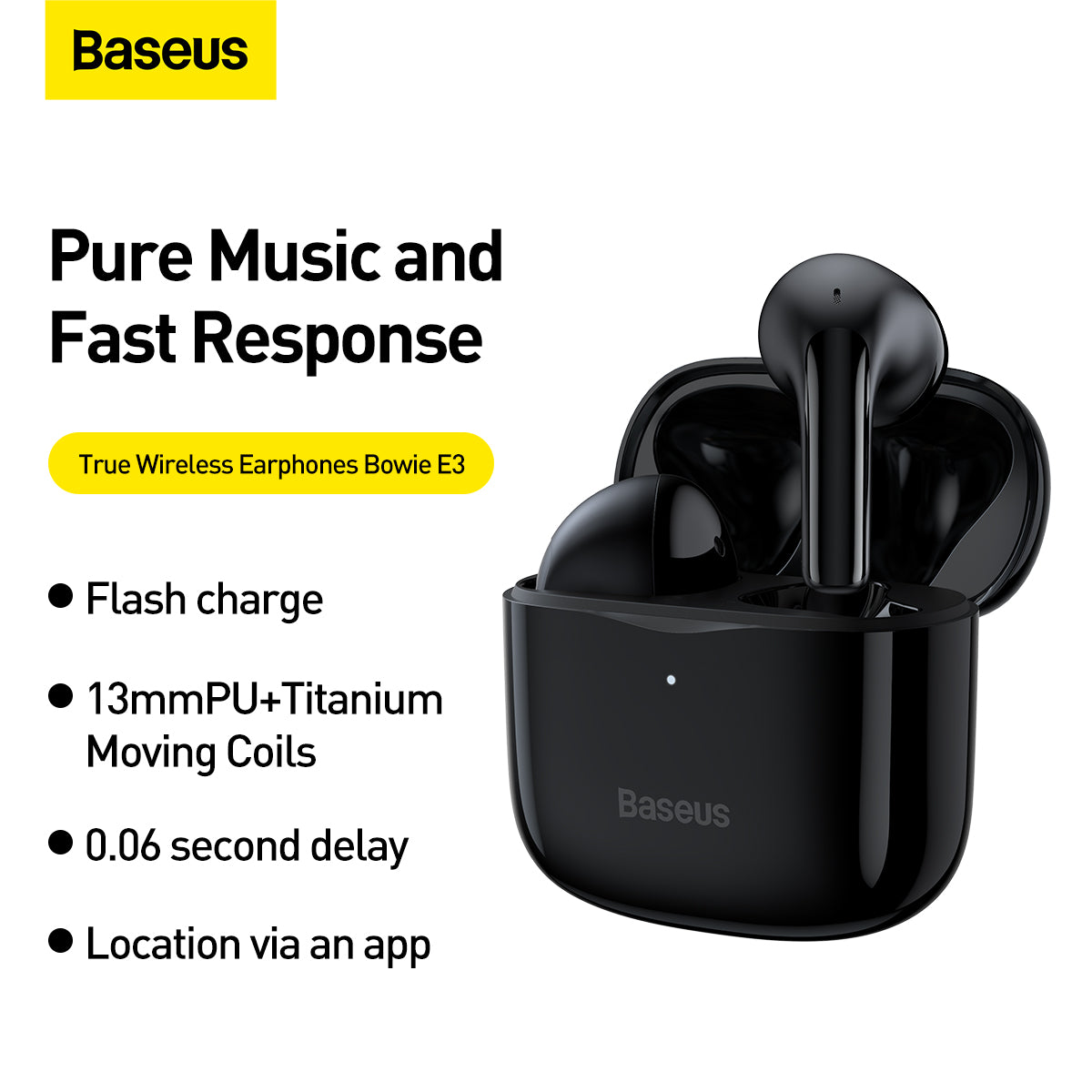 Baseus Bowie E3 Flash Charge True Wireless Bluetooth Earphones Black