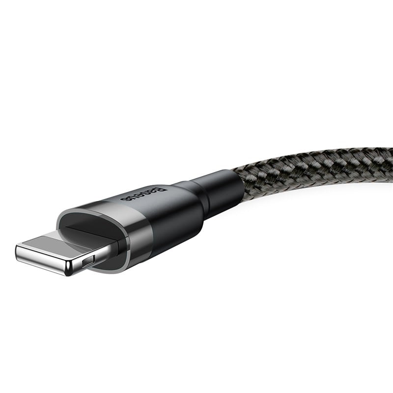 Black and silver charging cable on a white background