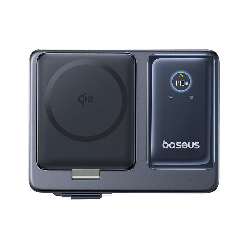 Baseus electronic device with a wireless charging pad and digital display on a white background