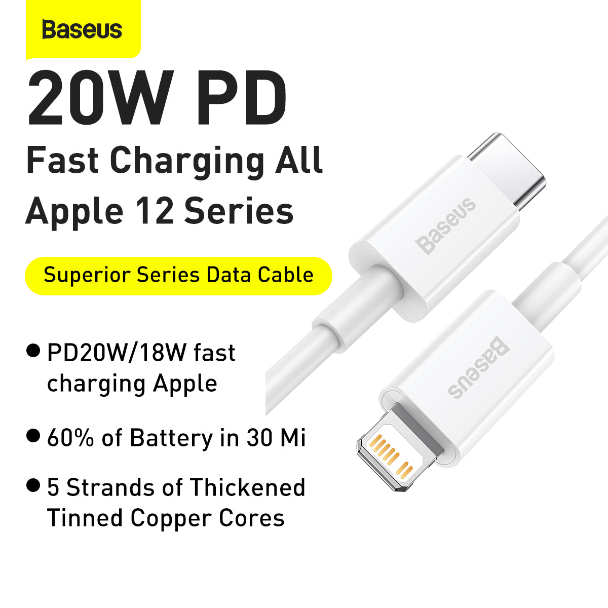 Baseus Superior Series Fast Charging Data Cable Type C to iOS PD 20W 2M White