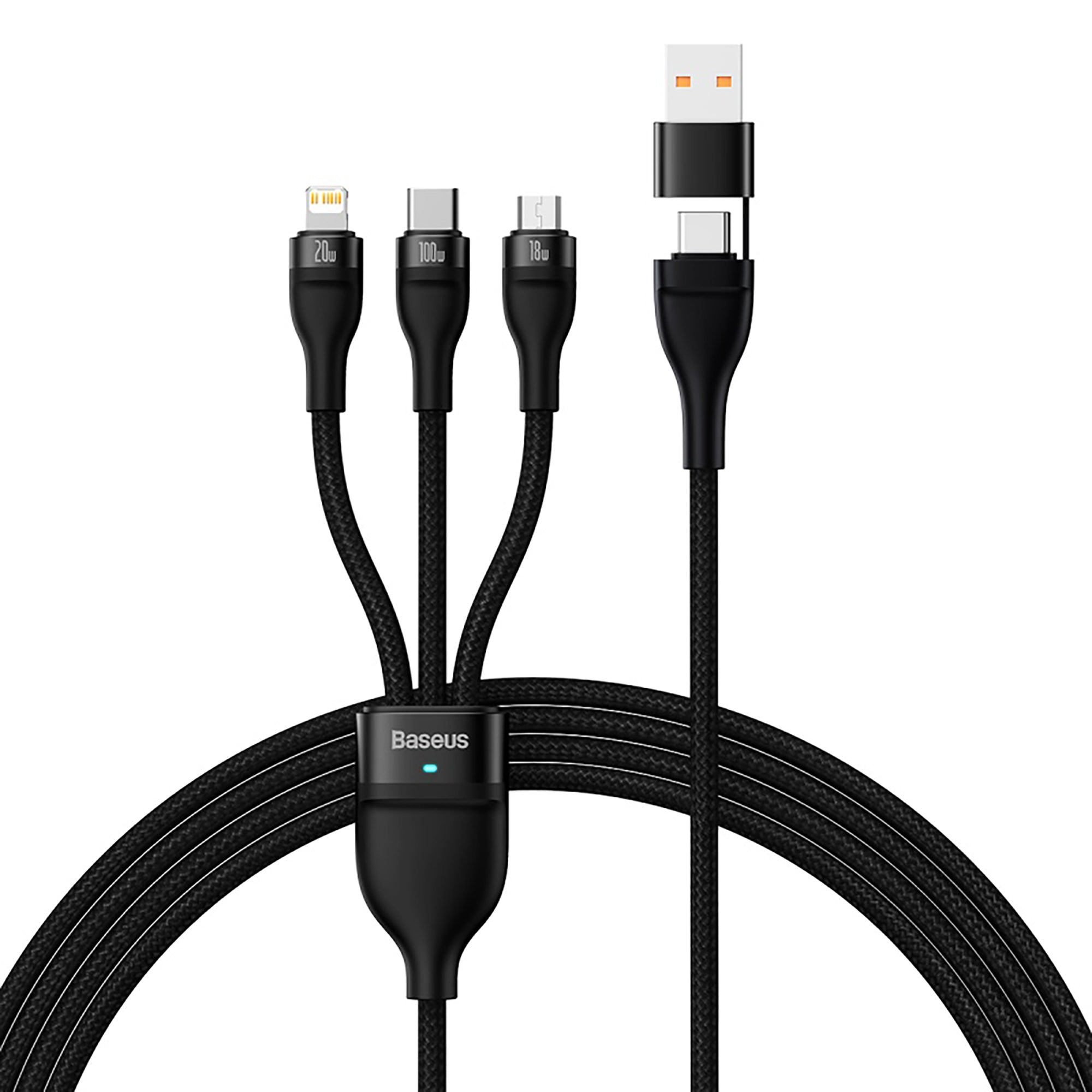 Baseus Flash Series Ⅱ 100W Two-for-three Charging Cable U+C to M+L+C