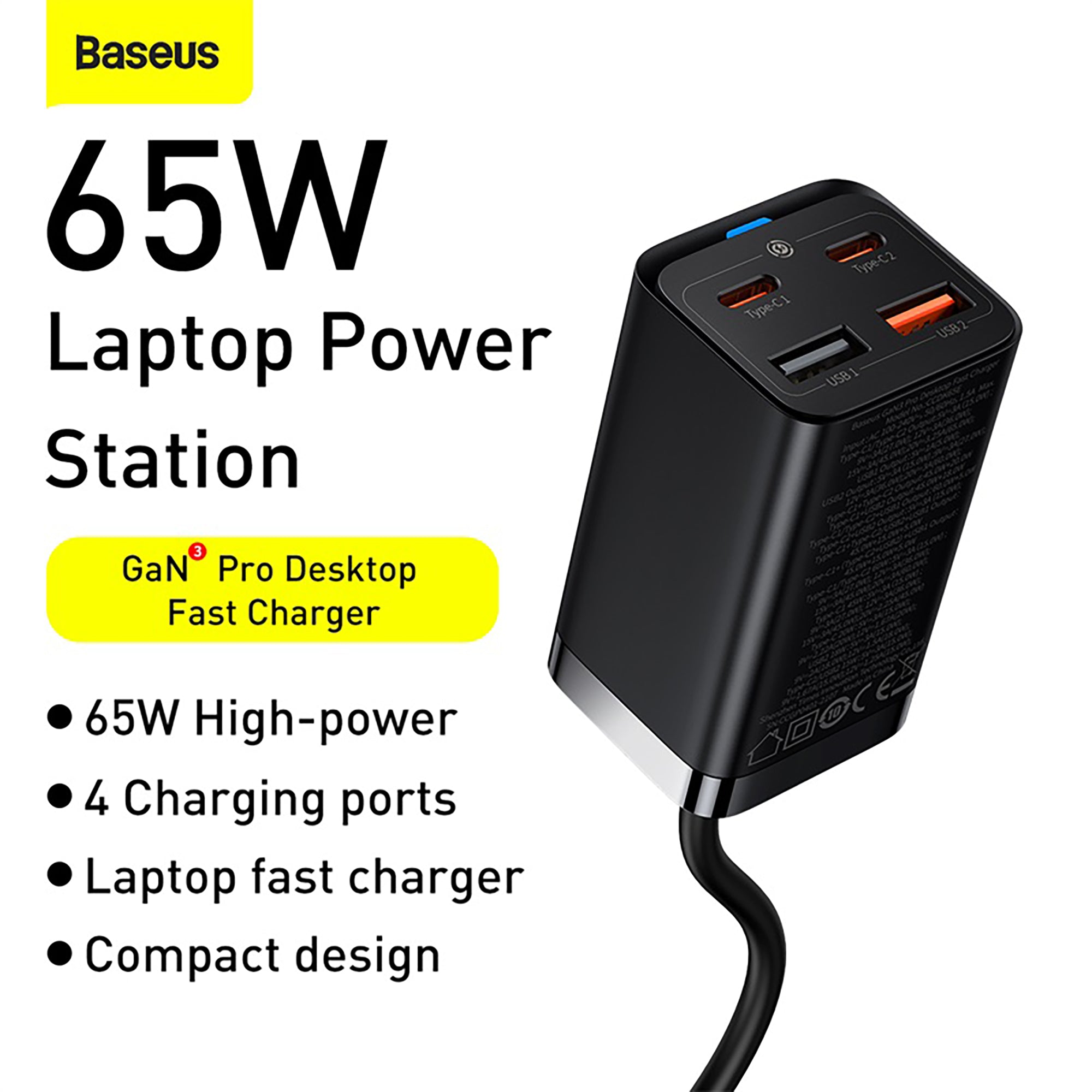 Baseus GaN3 Pro Desktop Fast Charger 2C+2U 65W EU - Black