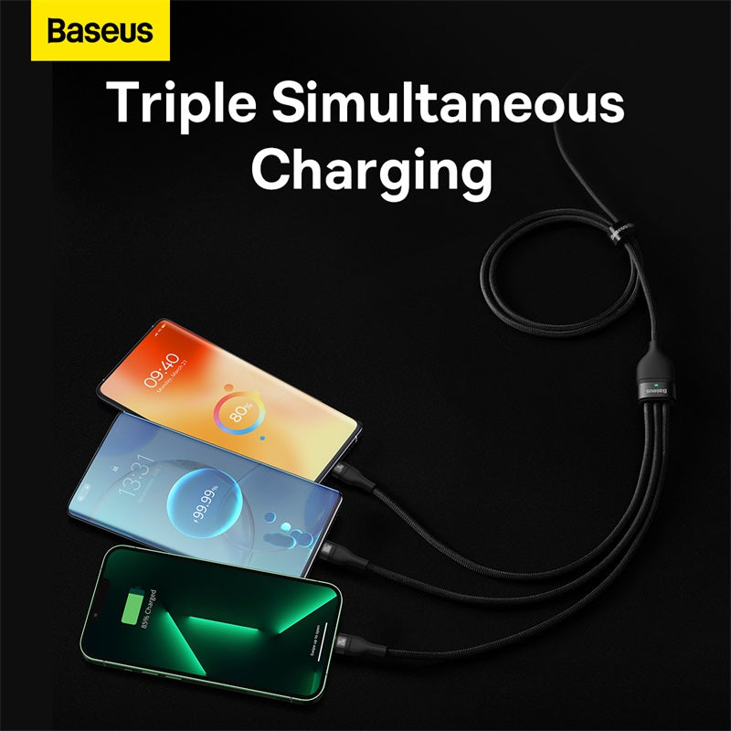 Baseus Flash Series Ⅱ One-for-three Fast Charging Cable Type-C to M+L+C 100W 1.5m Black