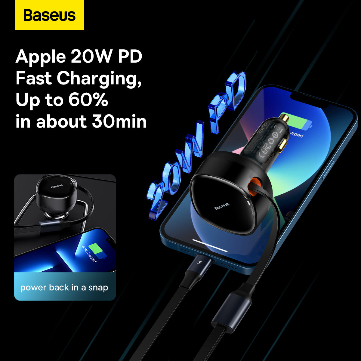 Baseus Enjoyment Series Retractable 2-in-1 30W Car Charger