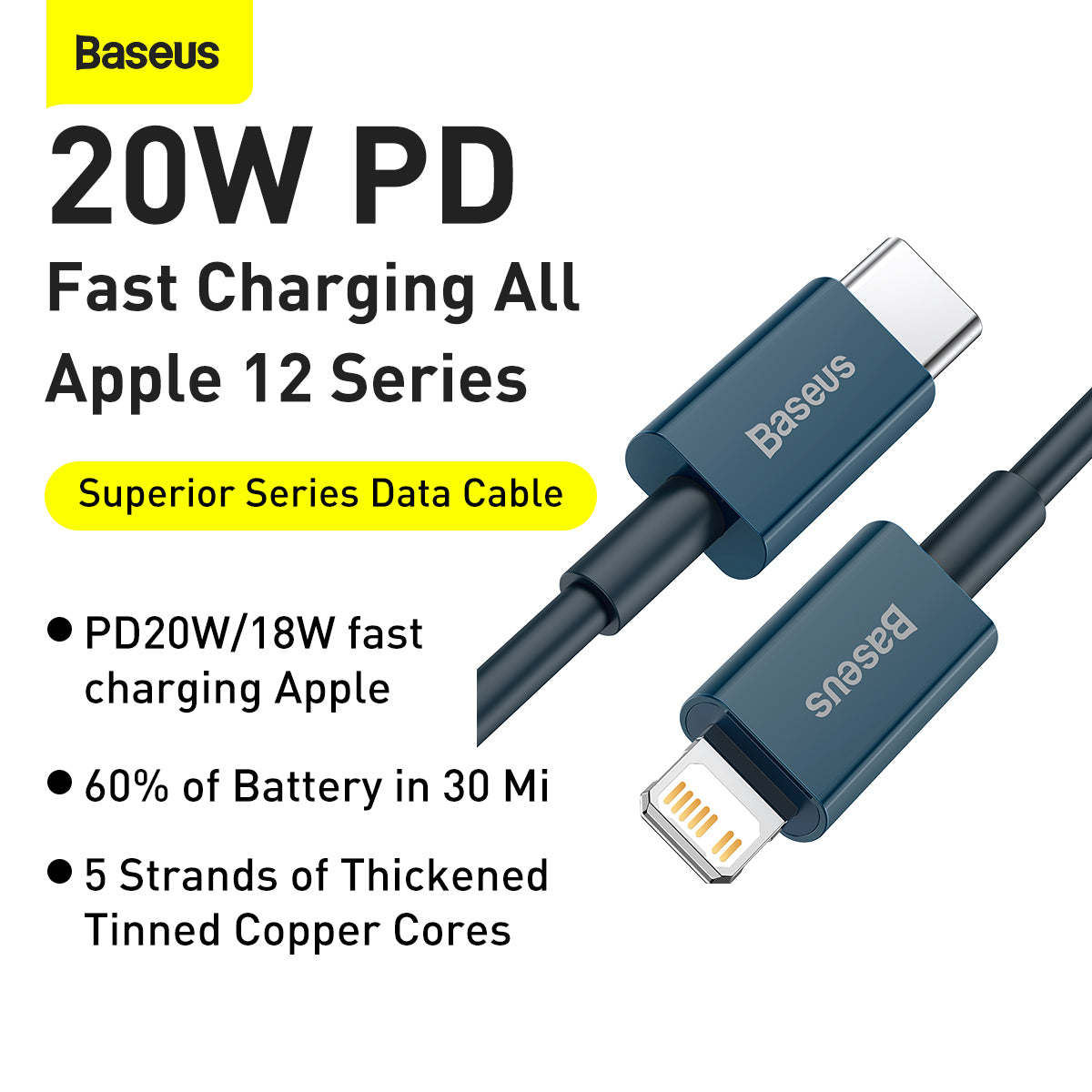 Baseus Superior Series Fast Charging Data Cable Type C to iOS PD 20W 2M Blue