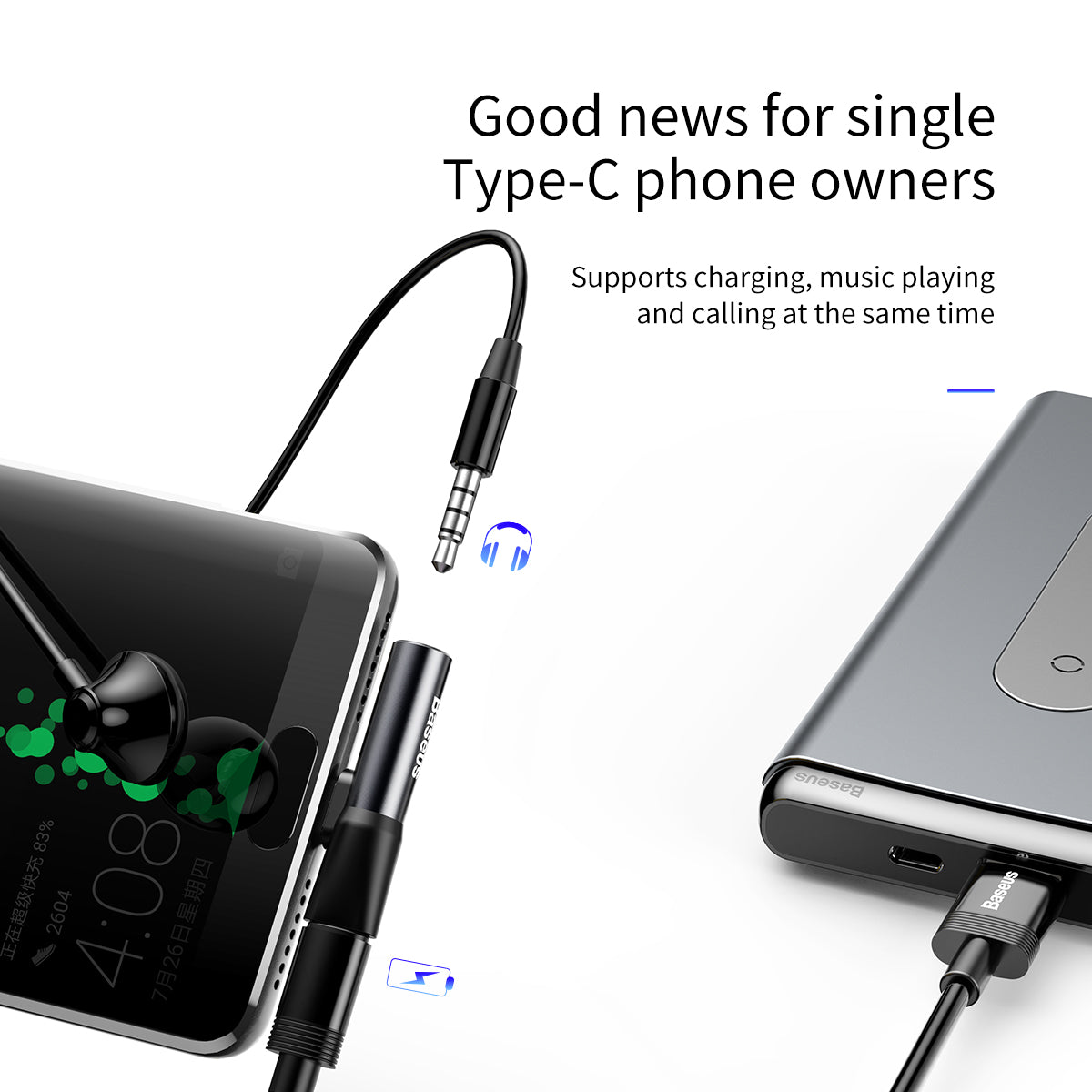 Baseus L41 Type C to Type C and 3.5mm Female Audio and Charge Adapter