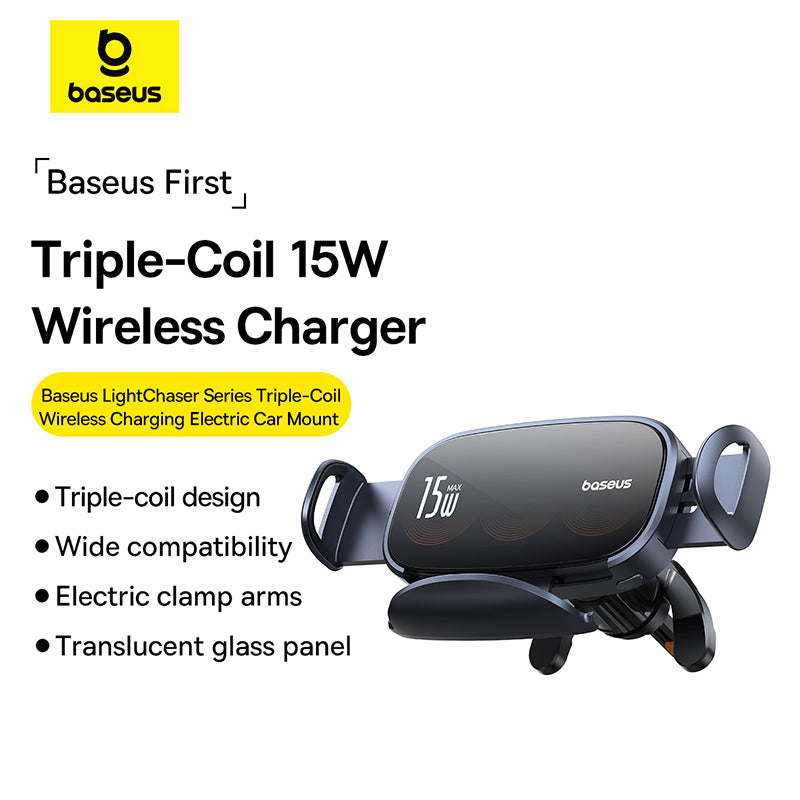 Baseus LightChaser Series Triple-Coil Wireless Charging Electric Car Mount Cluster Black