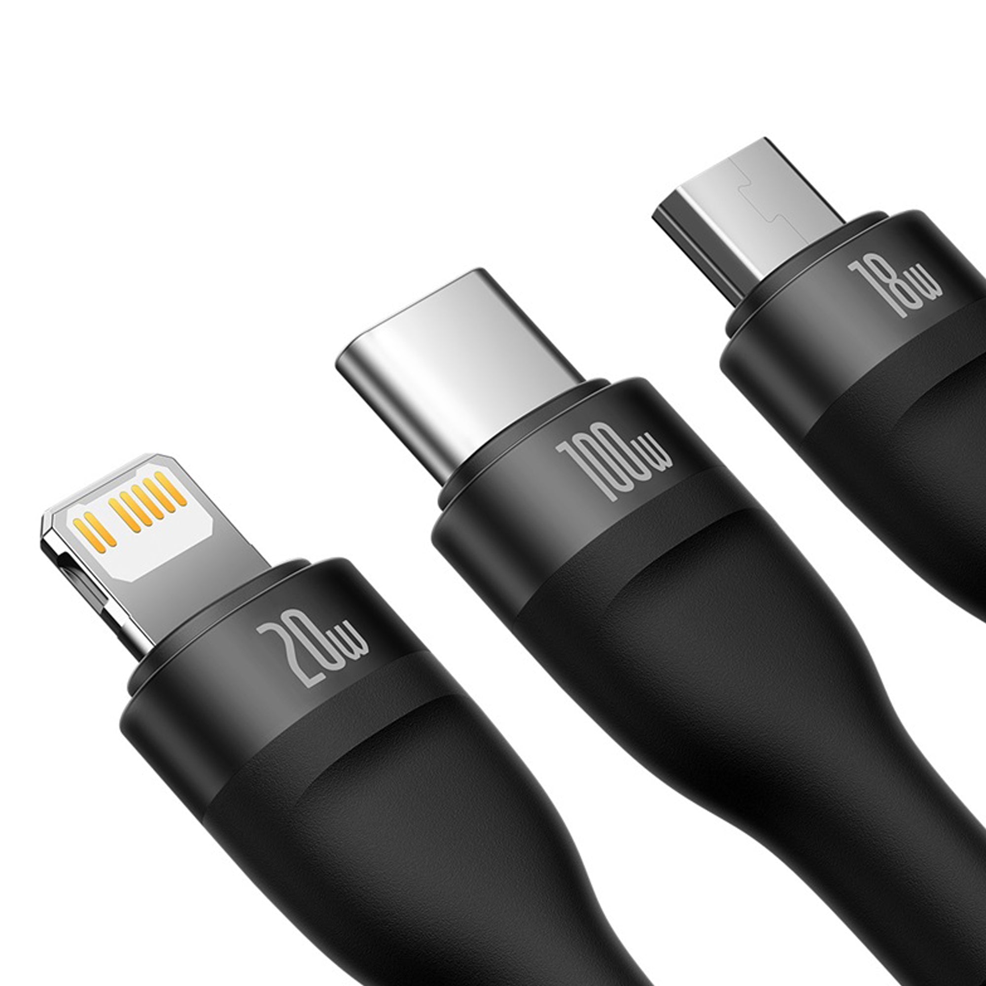 Baseus Flash Series Ⅱ One-for-three Fast Charging Cable Type-C to M+L+C 100W 1.5m Black