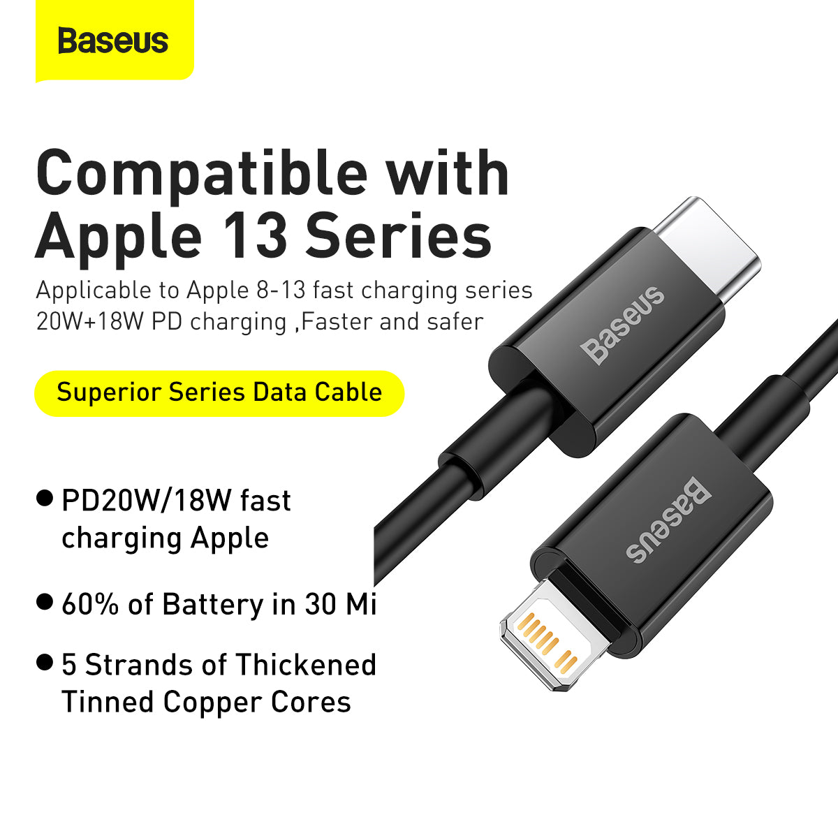 Baseus Superior Series Fast Charging Data Cable USB to iOS 2.4A 1M Black