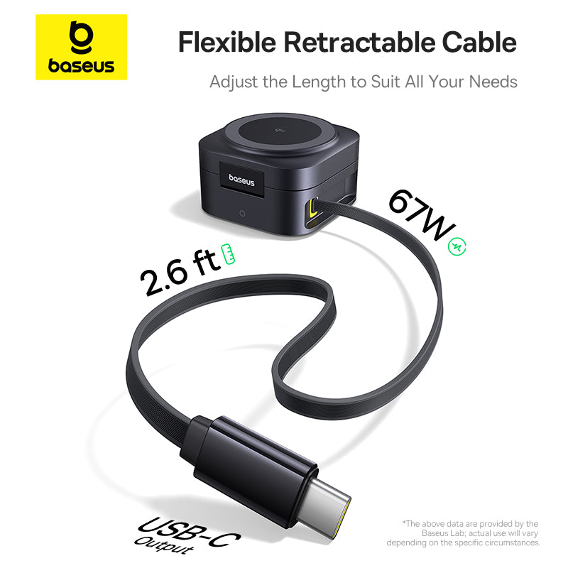 PicoGo 2-in-1 Magnetic Wireless Charger Qi2 67W retractable cable with 2.6ft length and USB-C output