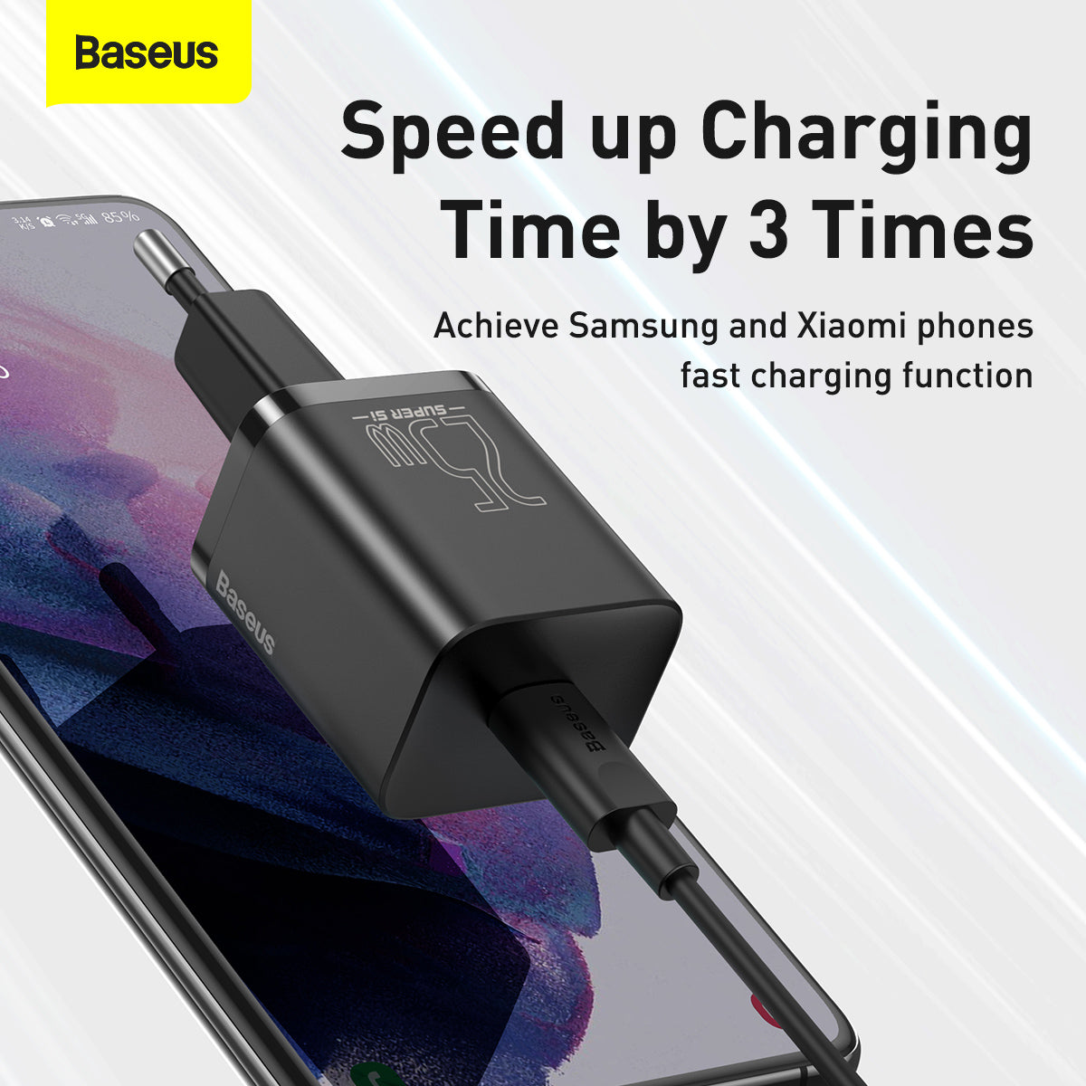 Baseus Super Si 25W Quick Charger and 1M Type C to Type C Cable - Black