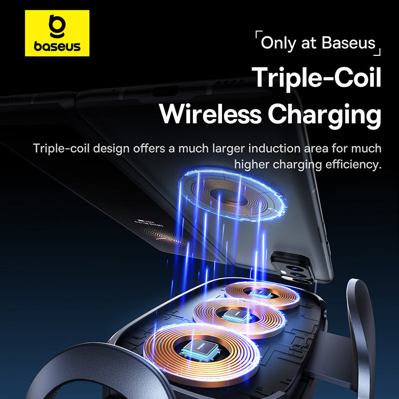 Baseus LightChaser Series Triple-Coil Wireless Charging Electric Car Mount Cluster Black