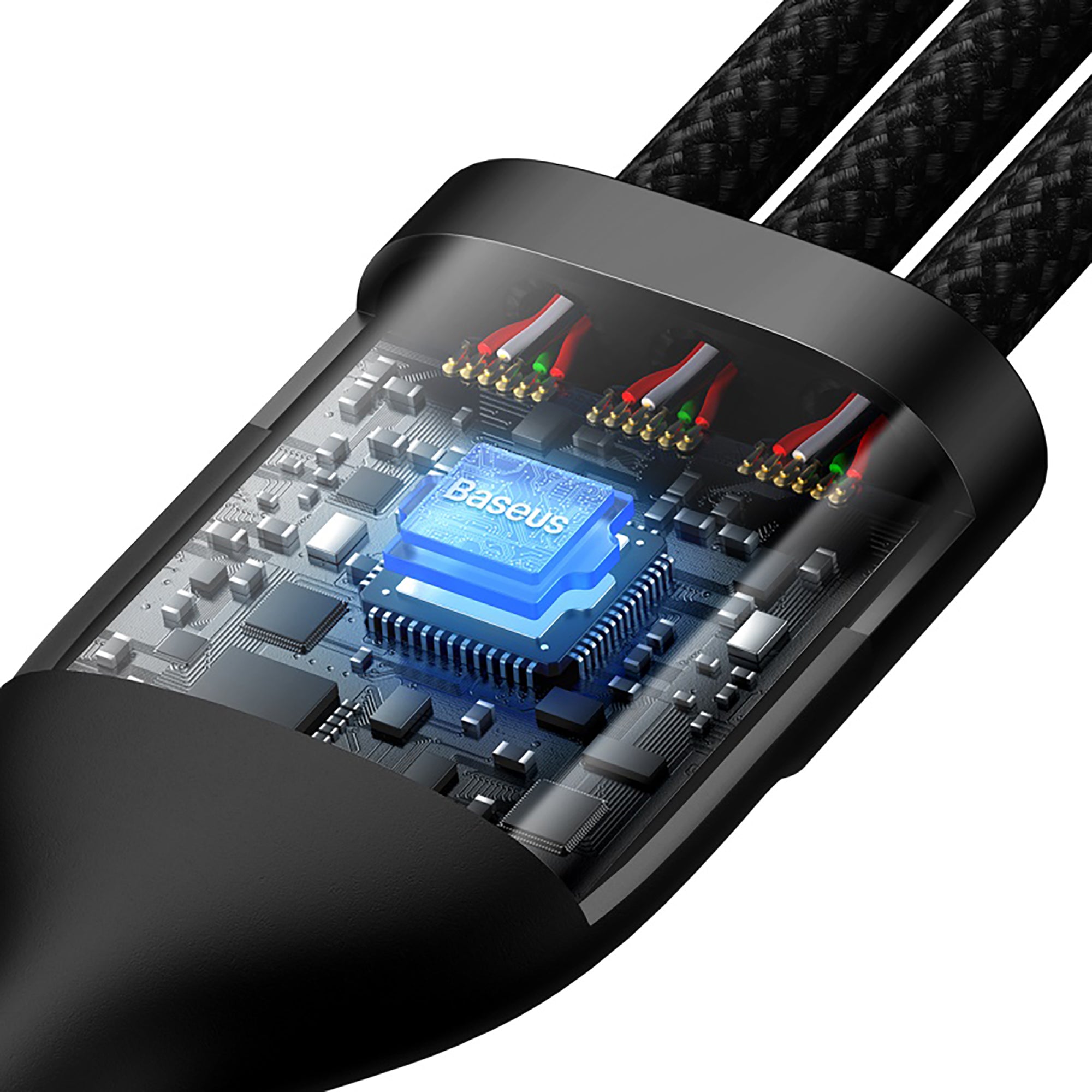 Black Baseus 100W charging cable with three output connectors