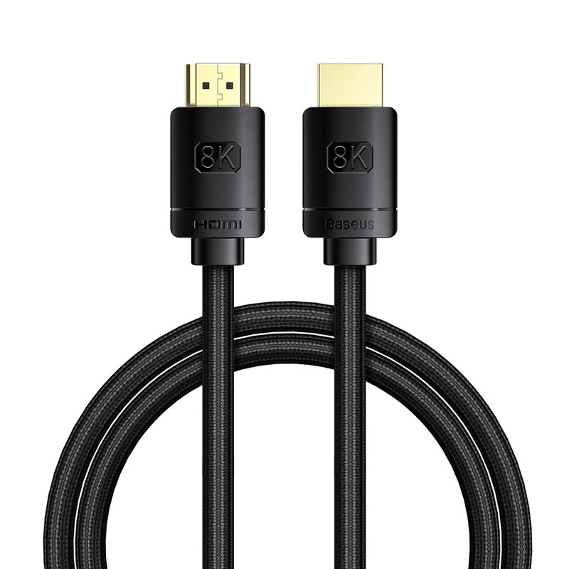 HDMI cable with 8K标注 on black connectors on a white background