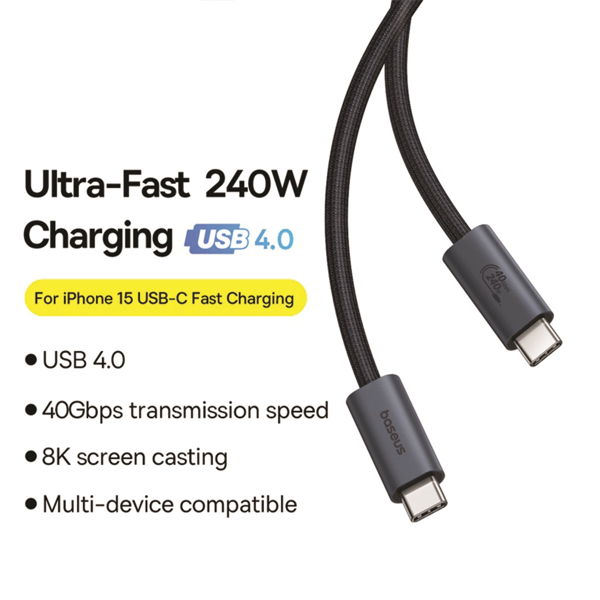 Baseus Flash Series 2 USB4 Full Featured Data Cable Type-C to Type-C 240W 1m