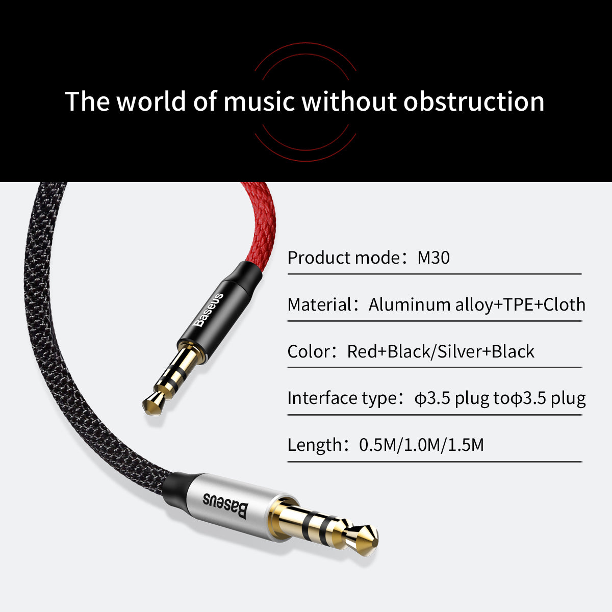 Baseus Yiven Series Audio Aux Cable 3.5mm to 3.5mm 1.5M Black