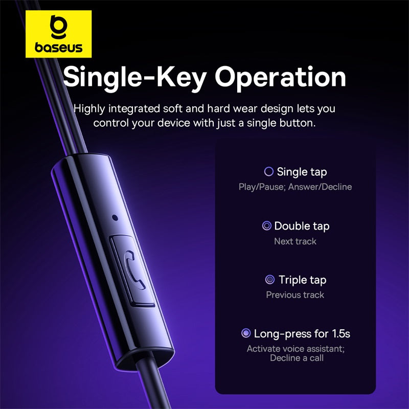 Baseus product with single-key operation features on a dark background