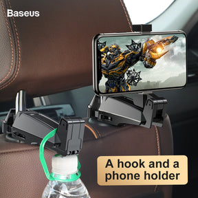 Baseus Backseat Car Phone Holder and Hook with Silicone Protection - Black