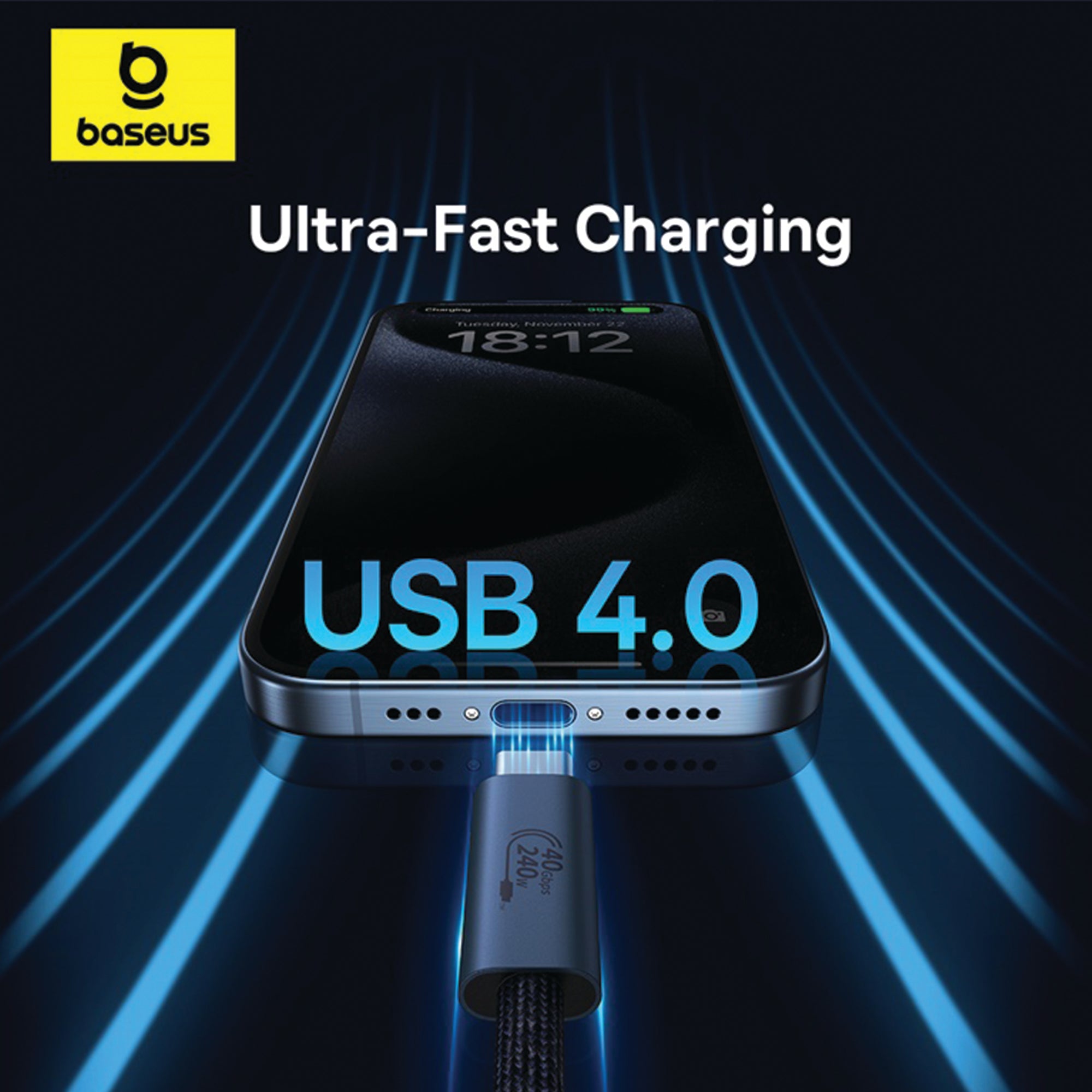 Baseus Flash Series 2 USB4 Full Featured Data Cable Type-C to Type-C 240W 1m