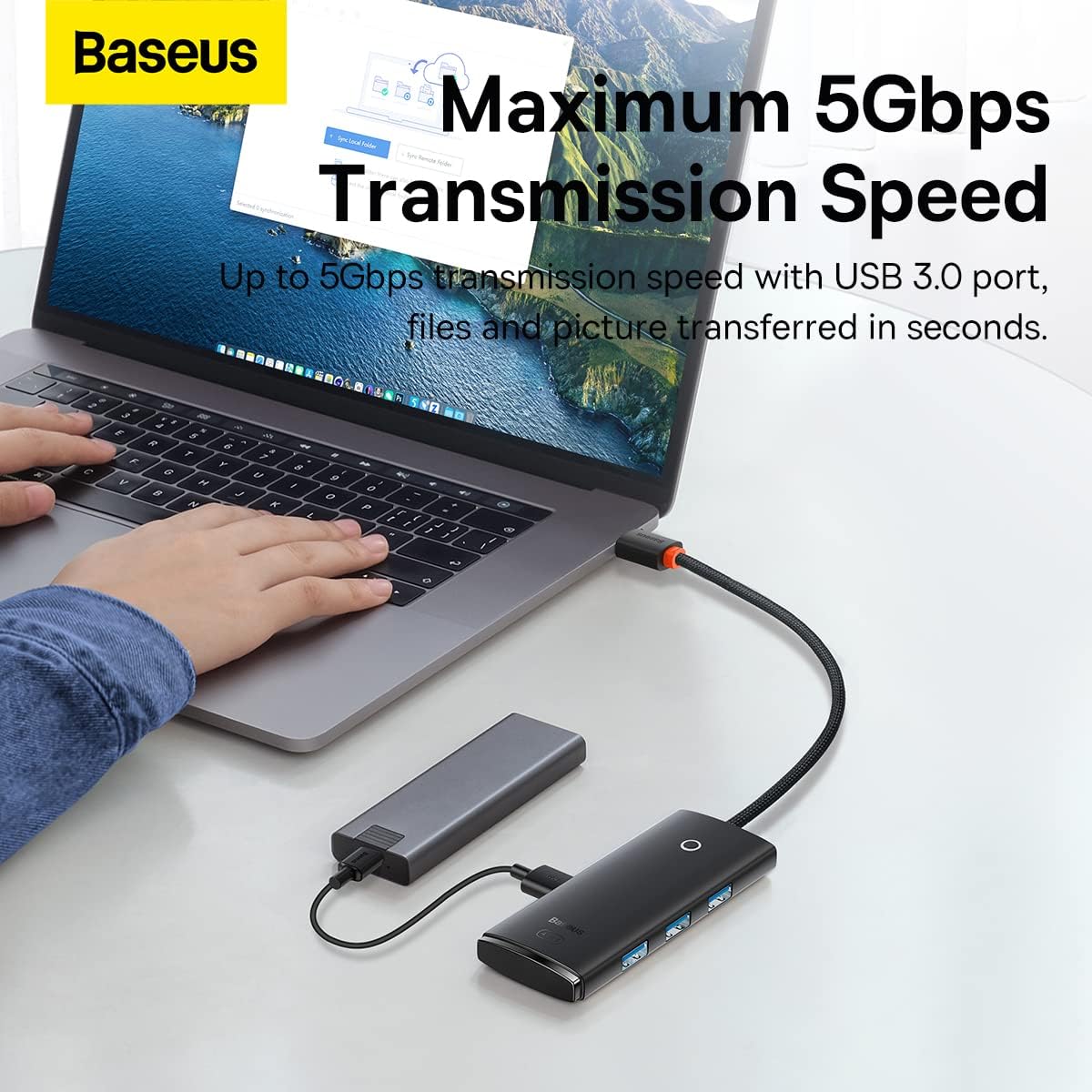 Baseus Lite Series 4-Port USB-A HUB Adapter (USB-A to USB-A 3.0 x4) - 25cm Black