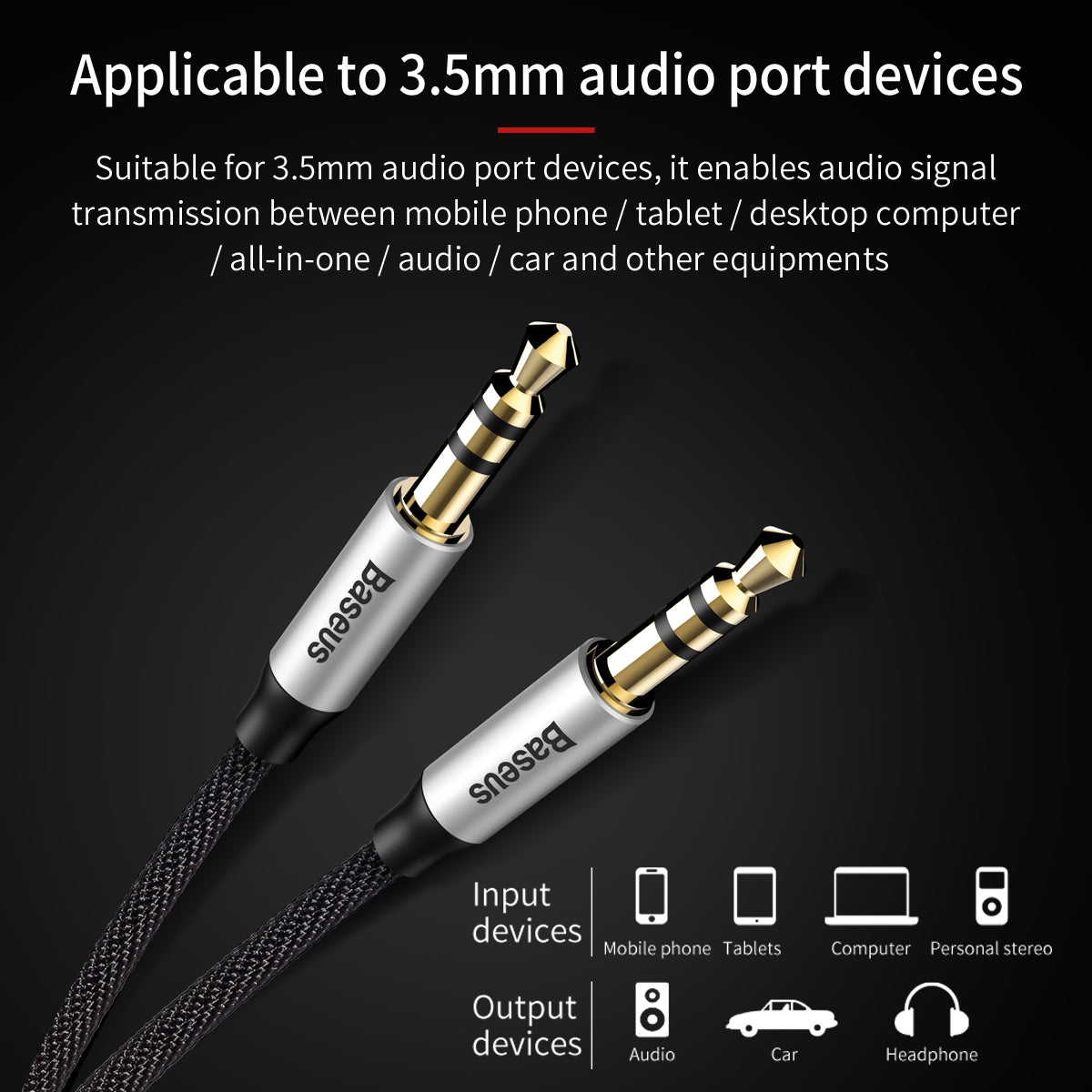 Baseus Yiven Series Audio Aux Cable 3.5mm to 3.5mm 1.5M Black