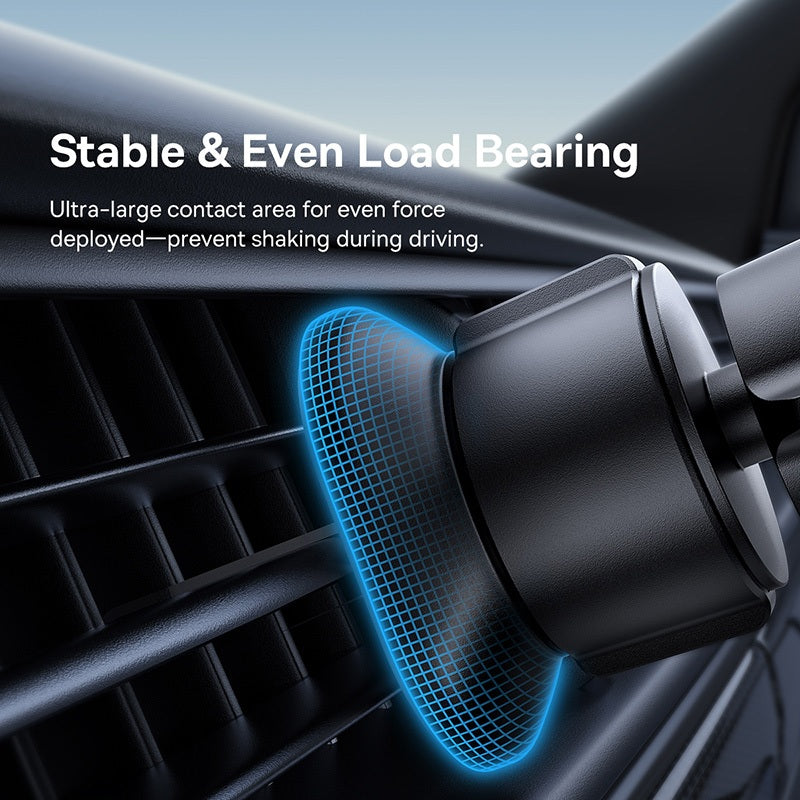 Car air vent with a black and gray device attached, showing stable load bearing feature.