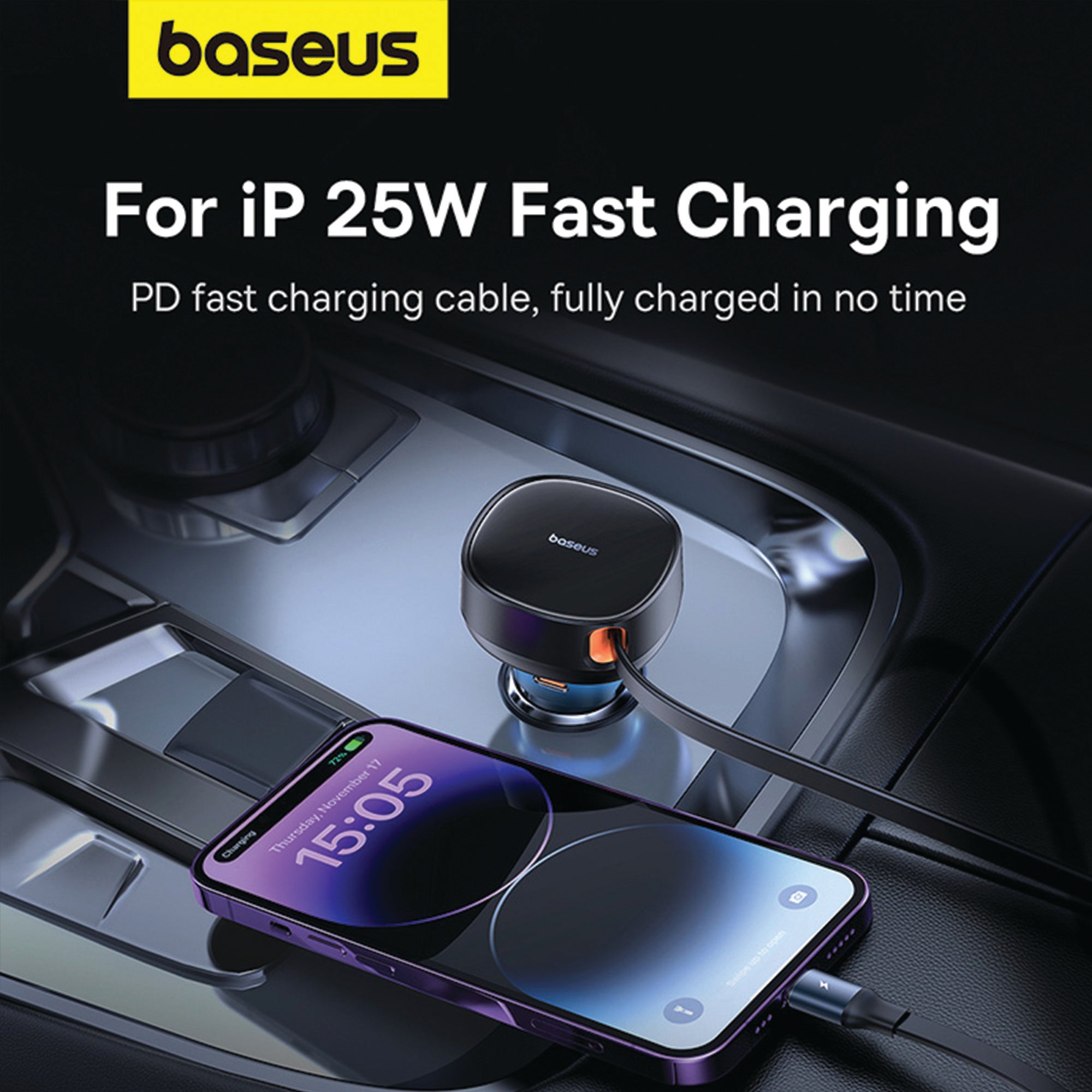 Baseus Enjoyment Pro Car Charger C+Retractable C & iP Cable 60W
