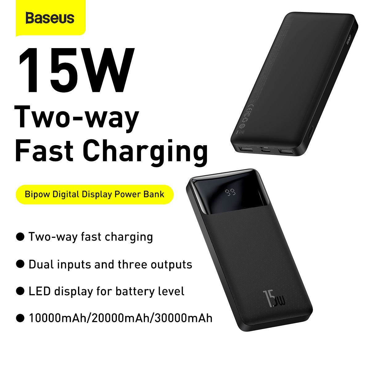 Baseus Bipow Series Digital Display Power Bank 15W - Black