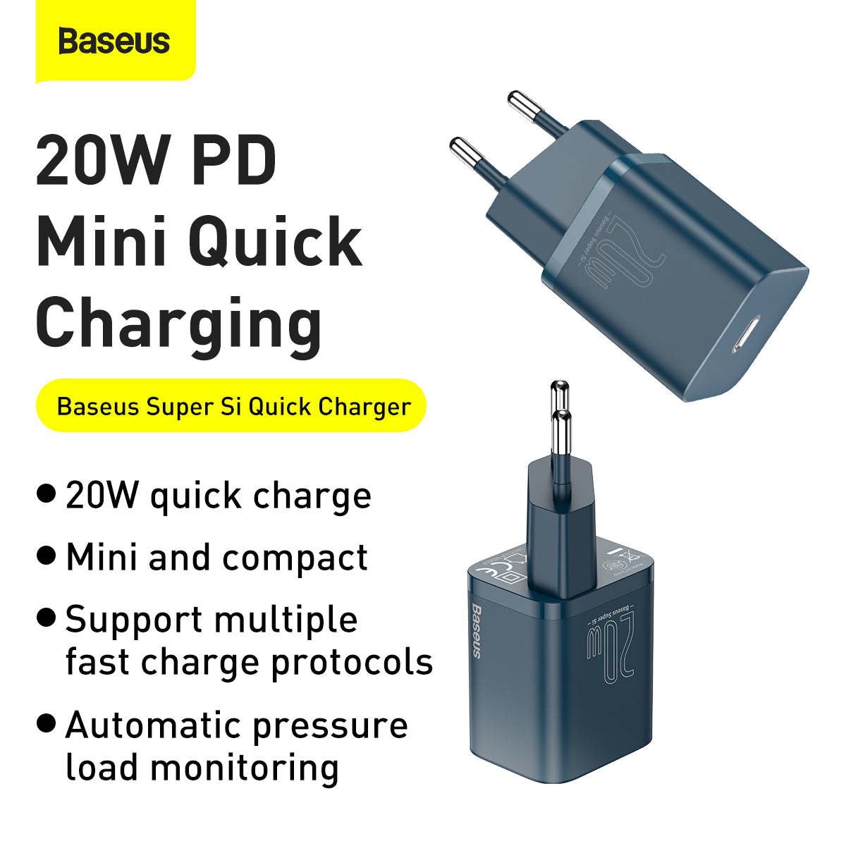 Baseus Super Si 20W Quick Charger and 1M Type C to iOS Cable - Blue