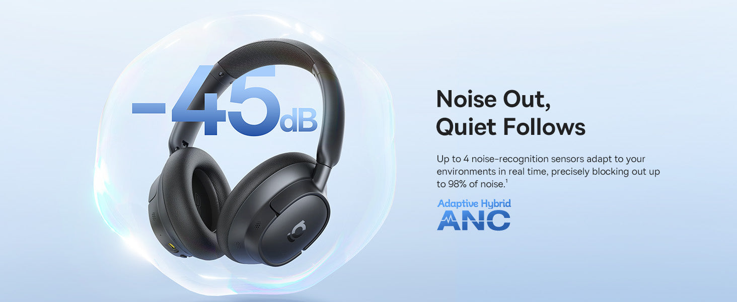 Baseus Bass BH1 NC Wireless Headphones Headphones with noise cancellation technology on a light blue background